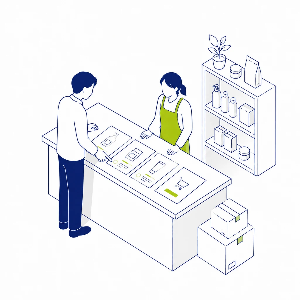 ECサイトの販売導線を確認するイラスト